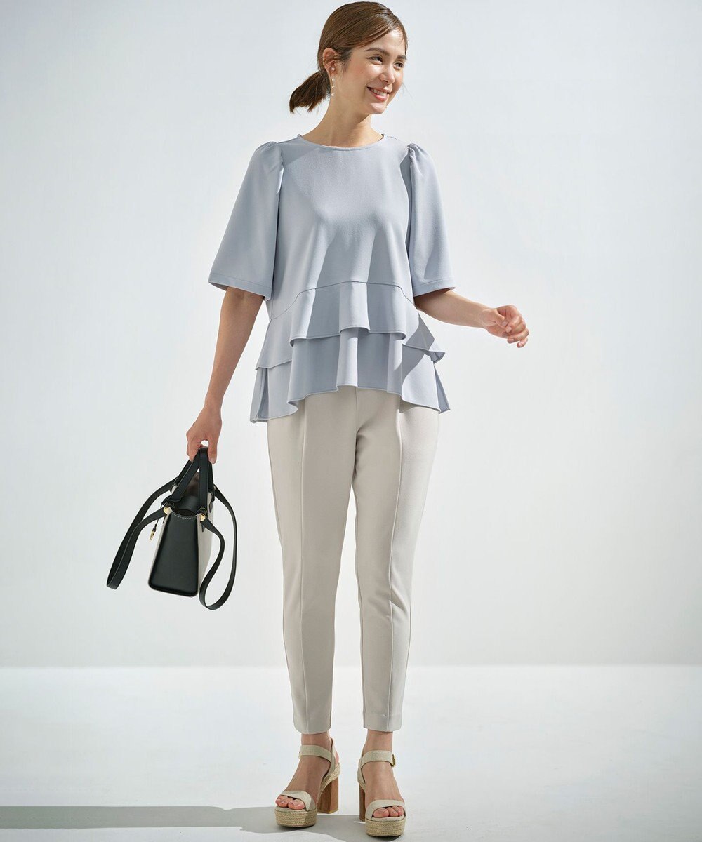 組曲 L 【接触冷感・吸湿・UVカット】ジョーゼットジャージーフリルブラウス 