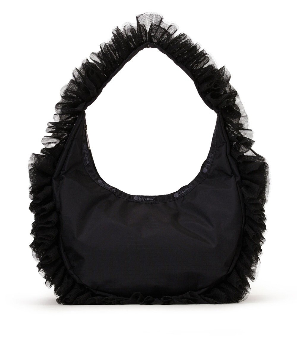 LeSportsac RUFFLE ZIP HOBO/ブラックレースラッフル 