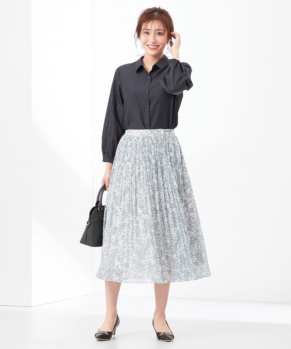 ANY SIS 【2SET】タックスリーブ トップス × フラワープリント スカート 