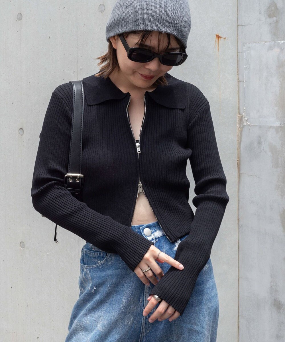 WEGO Wジップコンパクトニットカーデ 