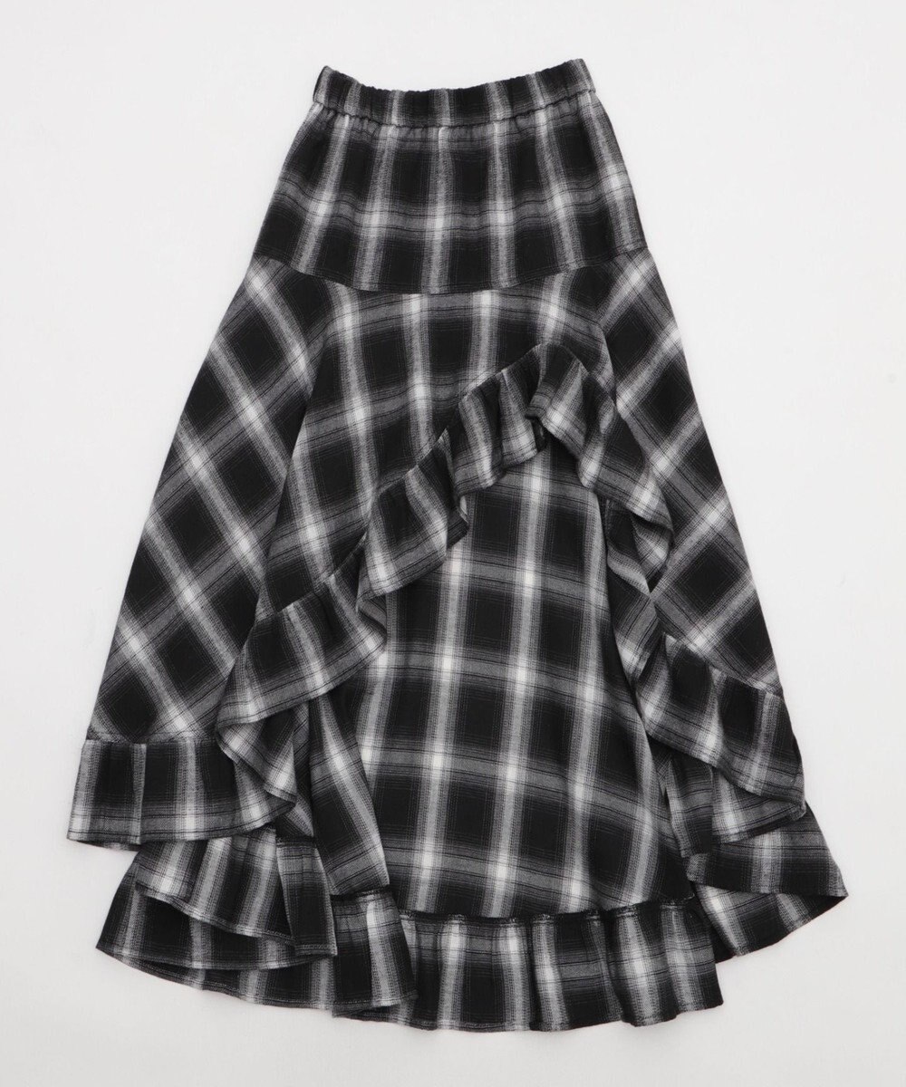 WEGO チェックアシンメトリーフリルロングスカート 