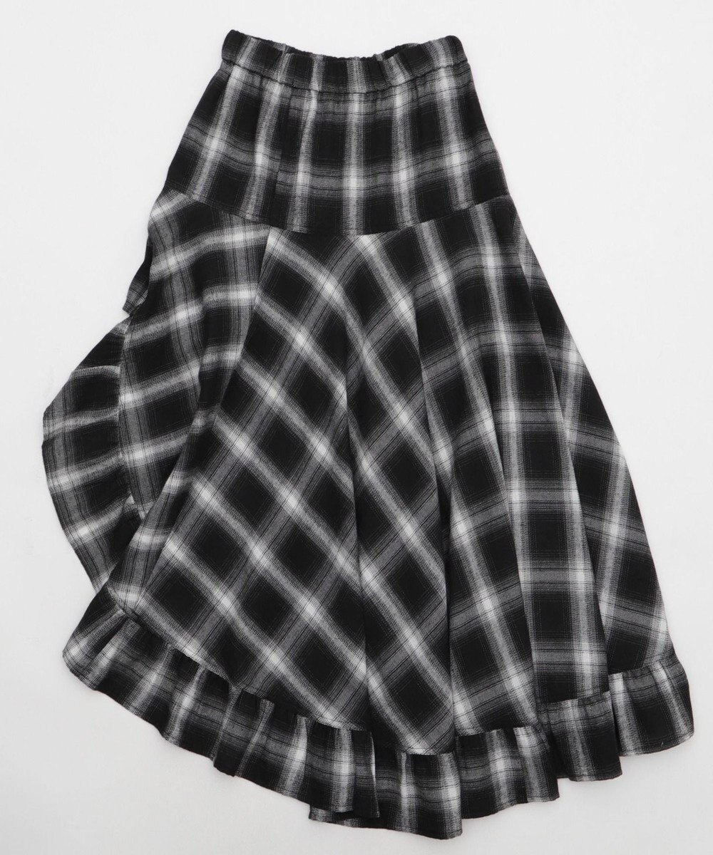 WEGO チェックアシンメトリーフリルロングスカート 