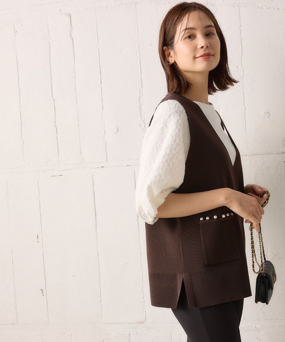 組曲 【洗える】レリーフスリーブジャージー カットソー 