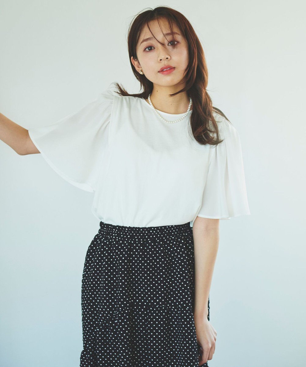 Feroux 【UVケア】ジョーゼットフレアスリーブ Tシャツ 