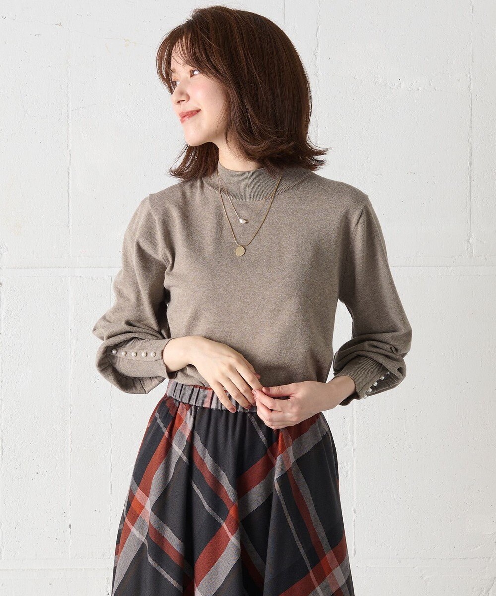 ANY 【洗濯機可/吸湿発熱】パフスリーブパールニット 