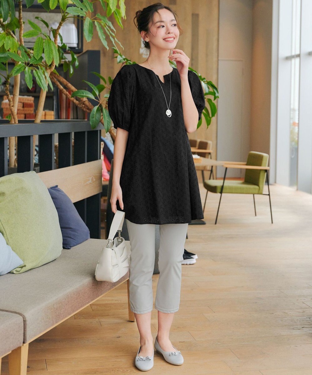 Tiaclasse 【2TYPE/総レース・袖レース】パンチングレースパフスリーブチュニックブラウス 