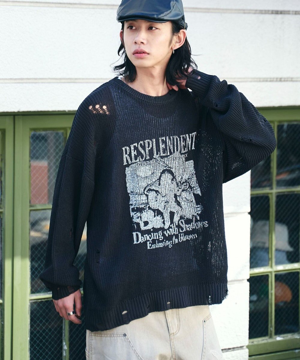 WEGO グラフィックダメージニットプルオーバー 