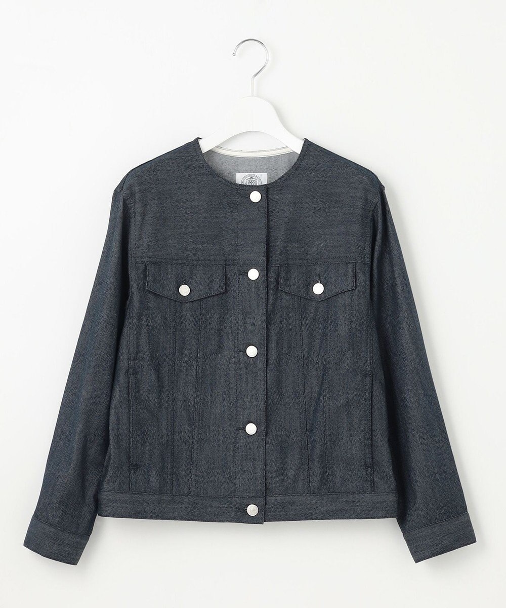 J.PRESS LADIES 【洗える】セルロースシャンブレー ノーカラー デニム ジャケット 