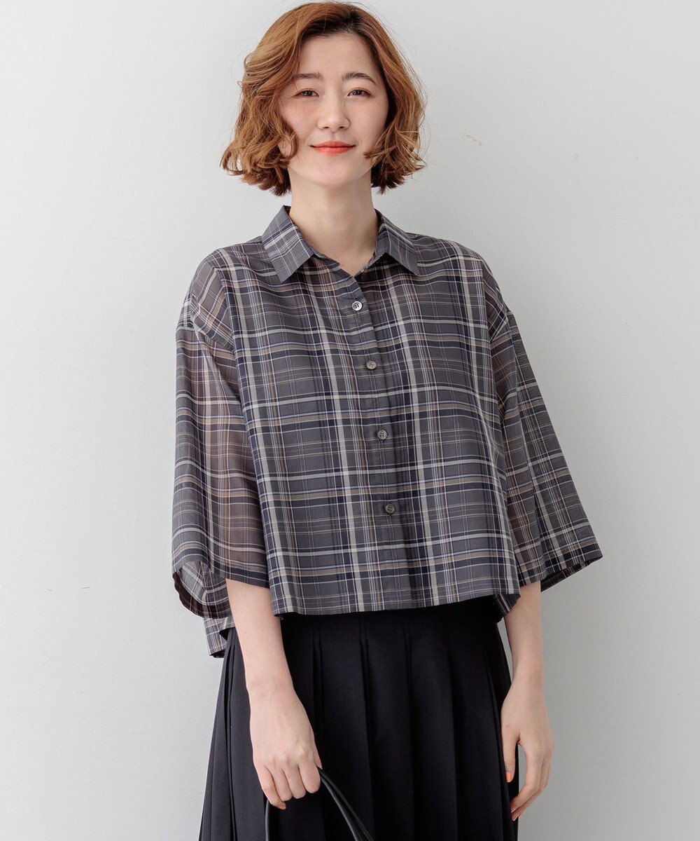 23区 【先行予約/見上愛さん着用】ハイツイストシアーチェック クロップド シャツ 