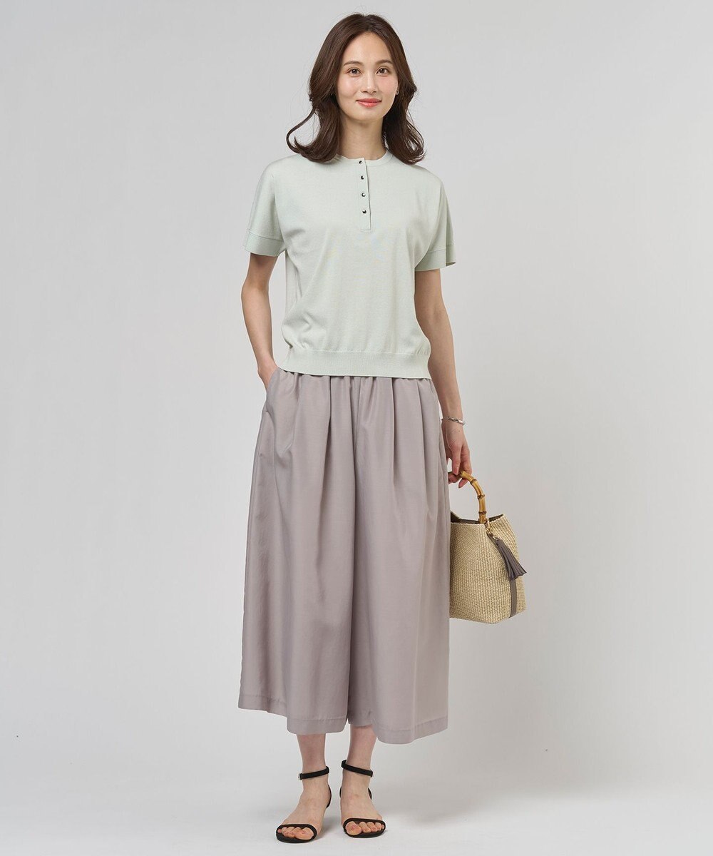J.PRESS LADIES L COOL MINT COTTON POLYESTER ヘンリーネック ニット プルオーバー 