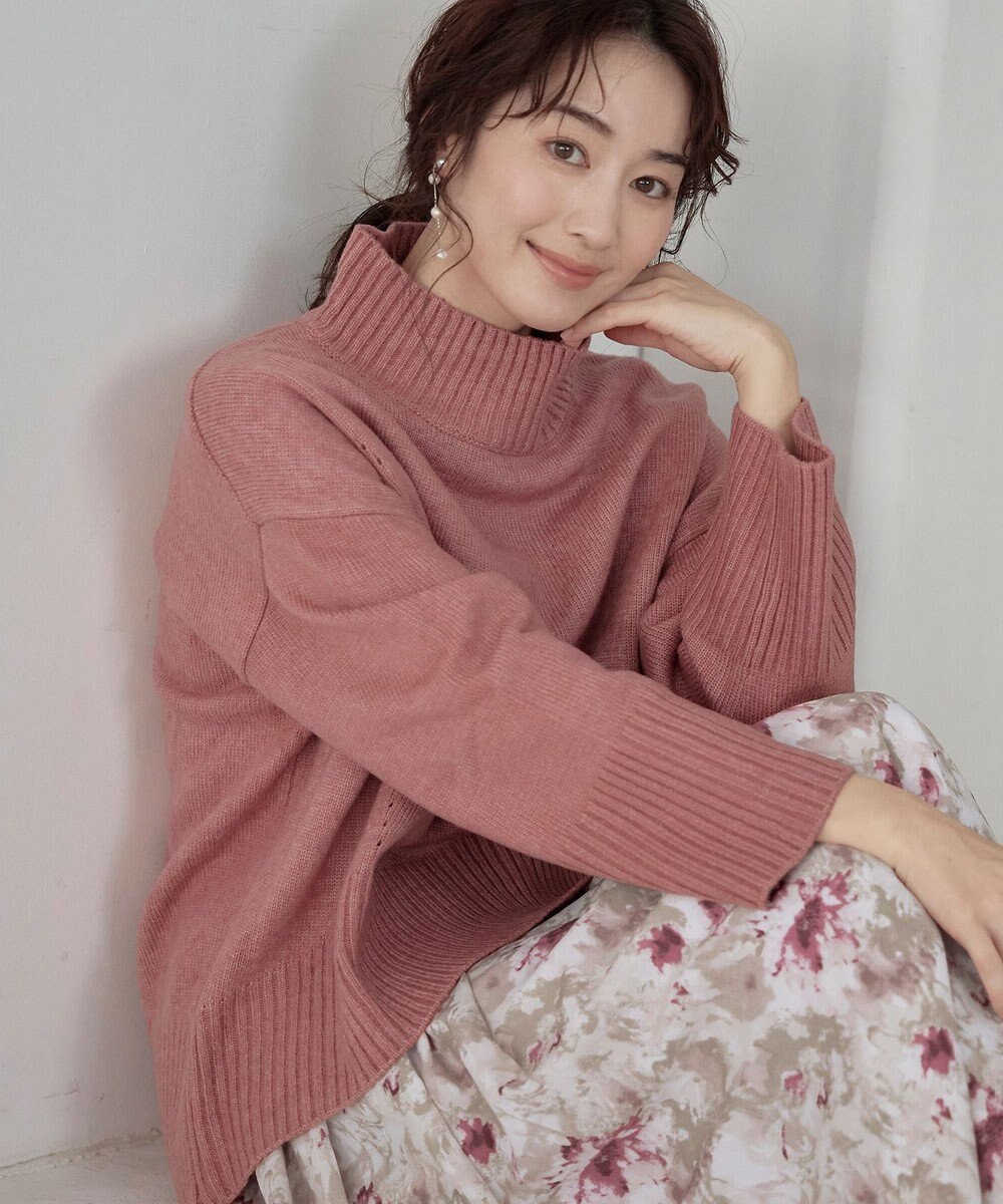 Tiaclasse 【洗える】モックネックポインテルニットトップス 