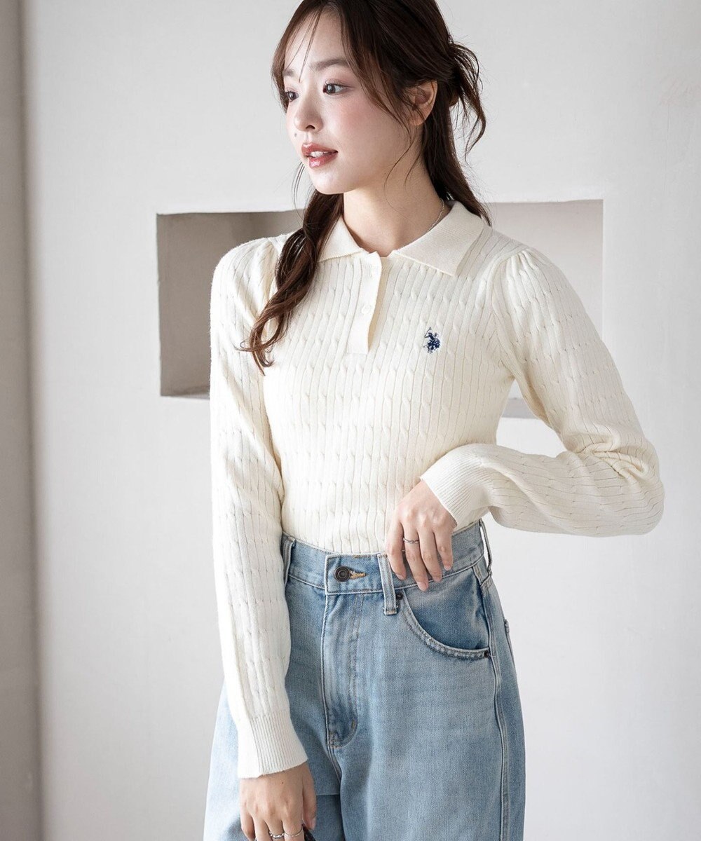 WEGO 【WEB限定/25年秋冬新作】別注USPOLOケーブルニットポロ 