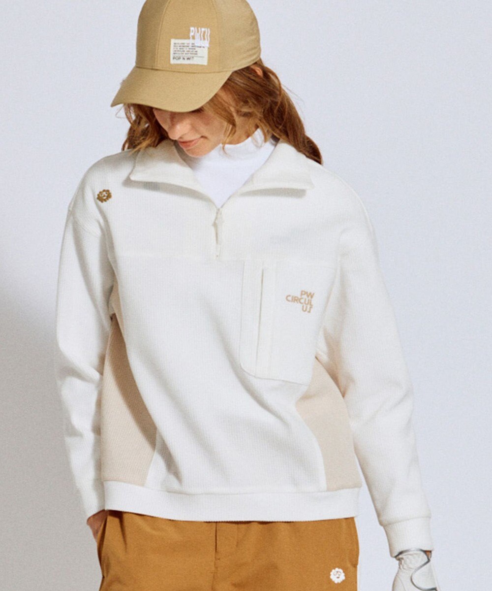 PW CIRCULUS 今が旬トップス！【ドライな肌触り / UV遮蔽率98.9% UVカット / ストレッチ】【WOMEN】ワッフルハーフジップ  ゴルフウェア レディース 