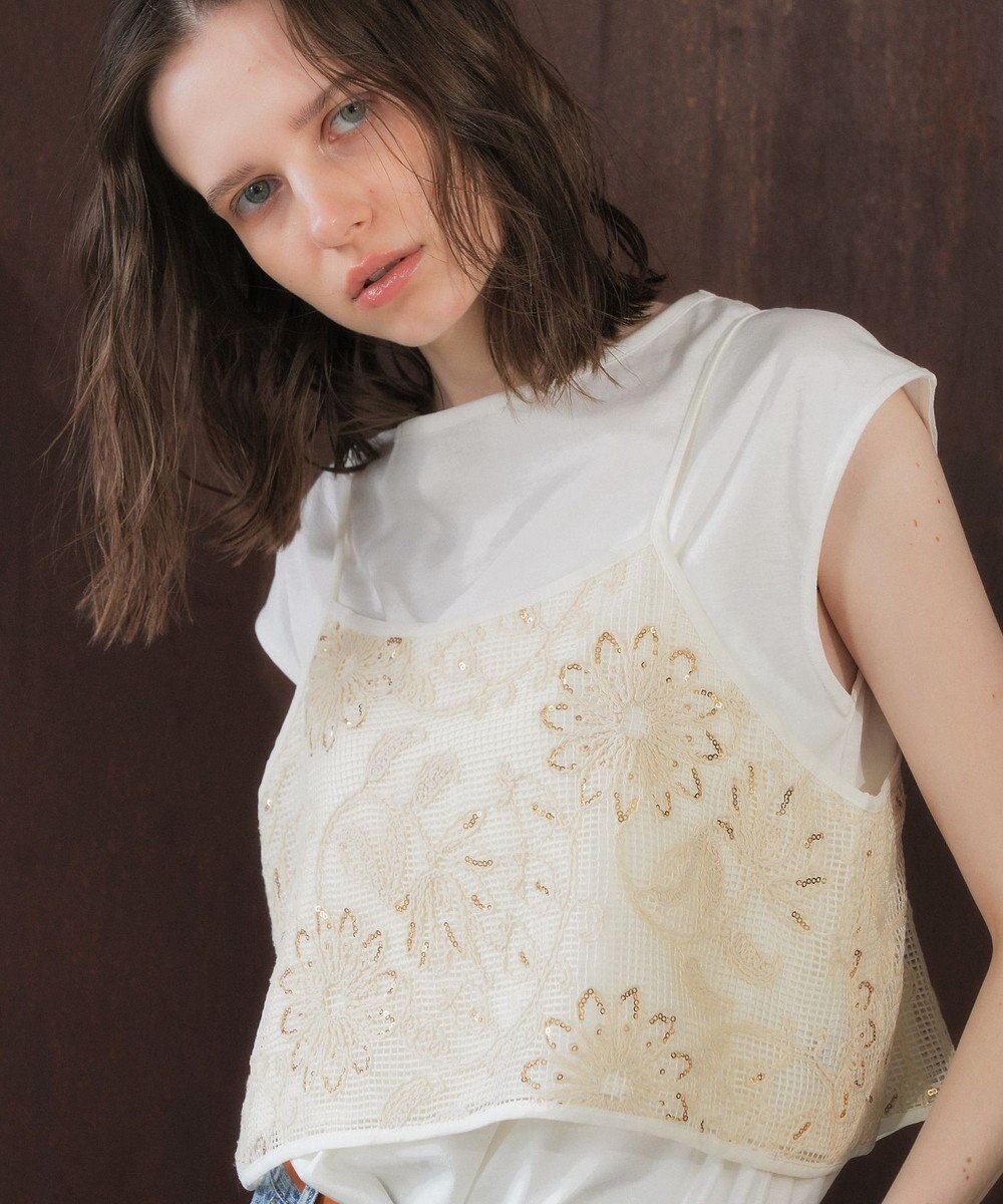 YECCA VECCA 【2点SET】刺繍メッシュキャミセットコットンTee 