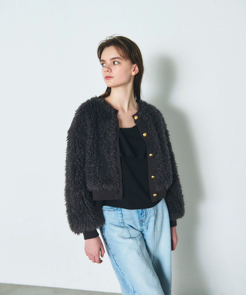 GRACE CONTINENTAL フェイクファーニットカーディガン 