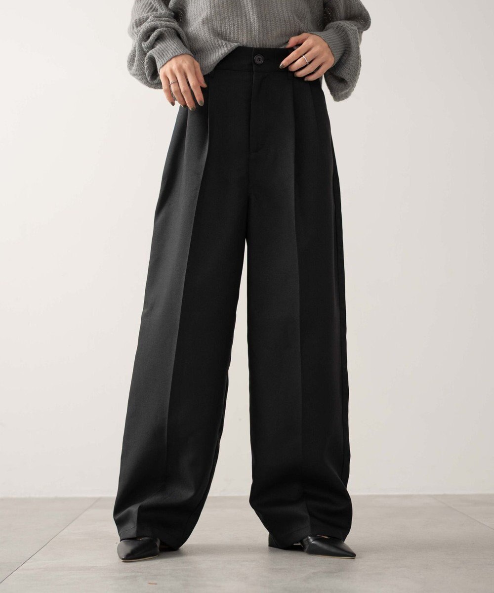 WEGO 【手洗い可】ハイウエストセンタープレスワイドパンツ 