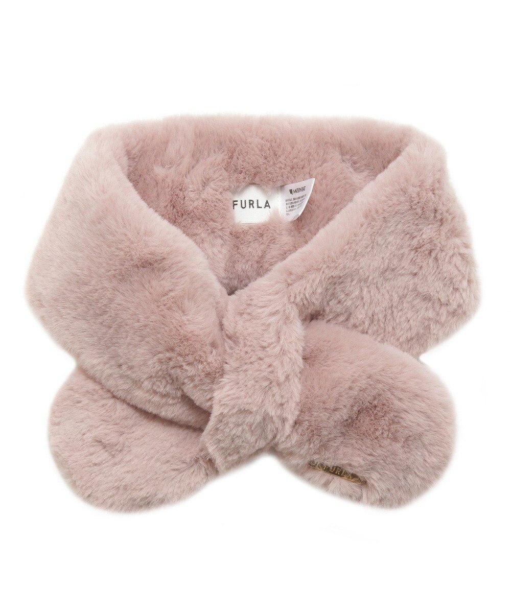 MOONBAT FURLA ファーティペット 差し込み ロゴプレート付 フェイクファーマフラー 