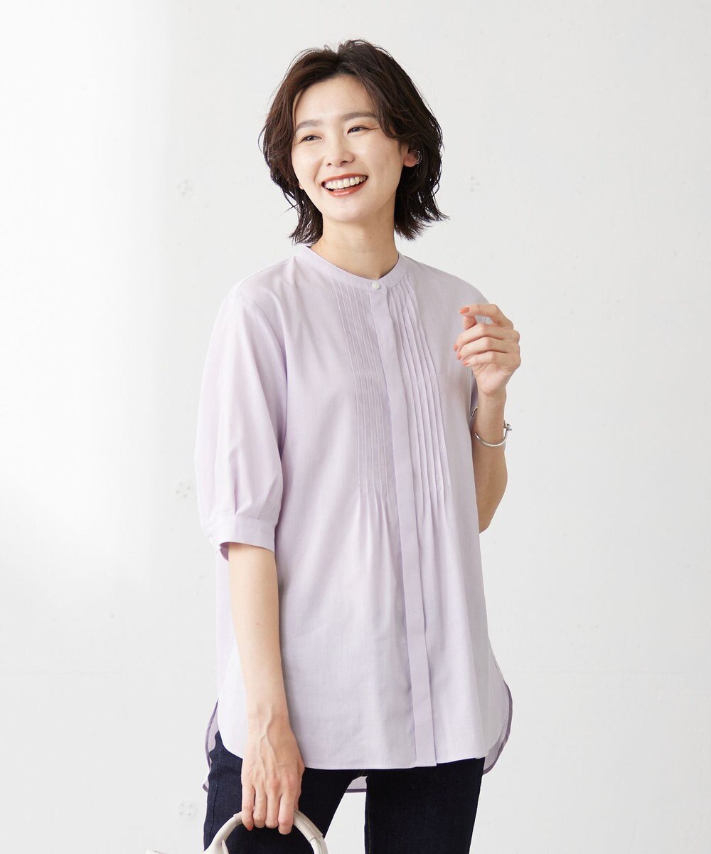 J.PRESS LADIES 【WEB限定カラーあり・洗える】ラミーポプリン バンドカラー ブラウス 