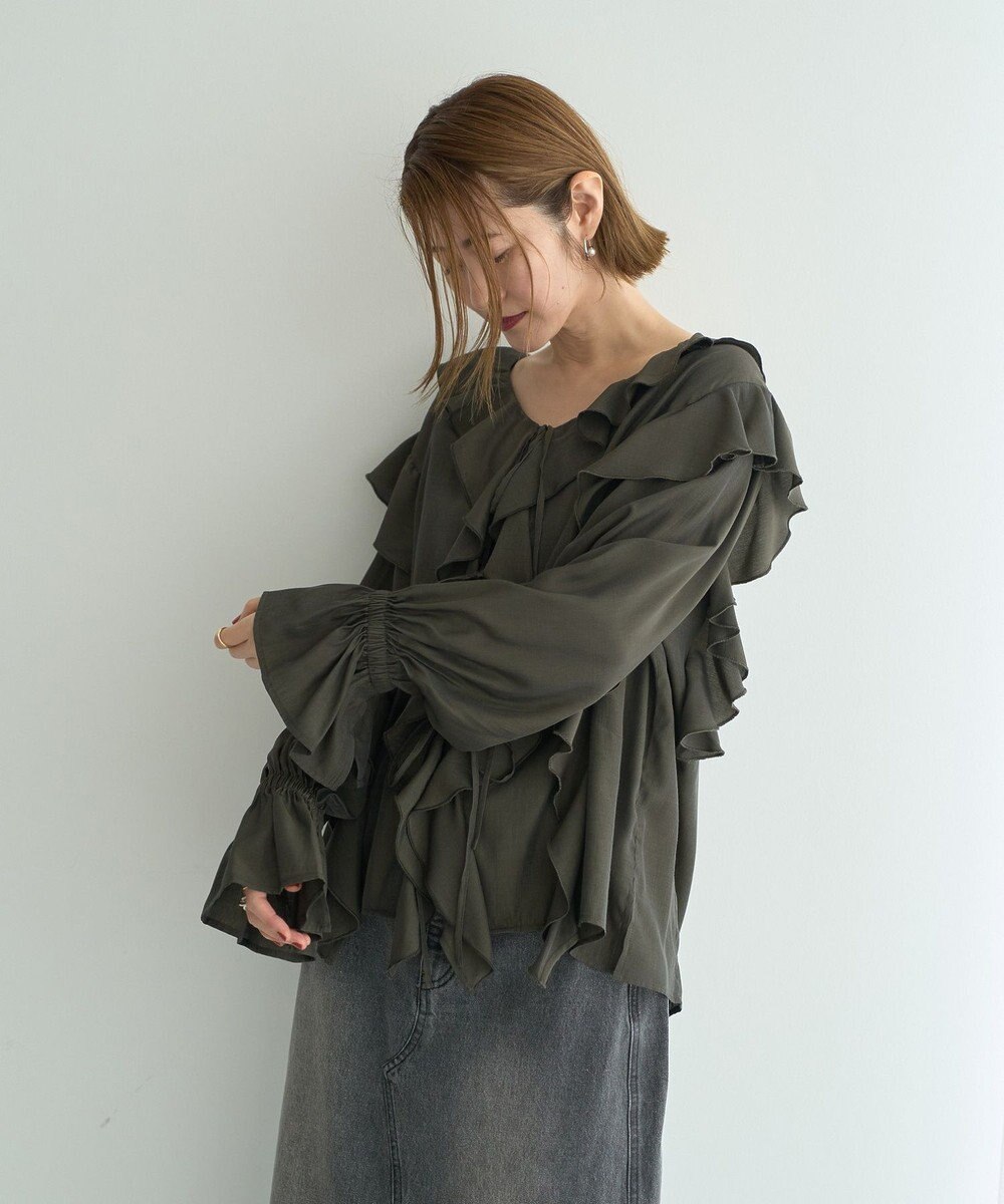 YECCA VECCA ラッフルリボンロングブラウス 