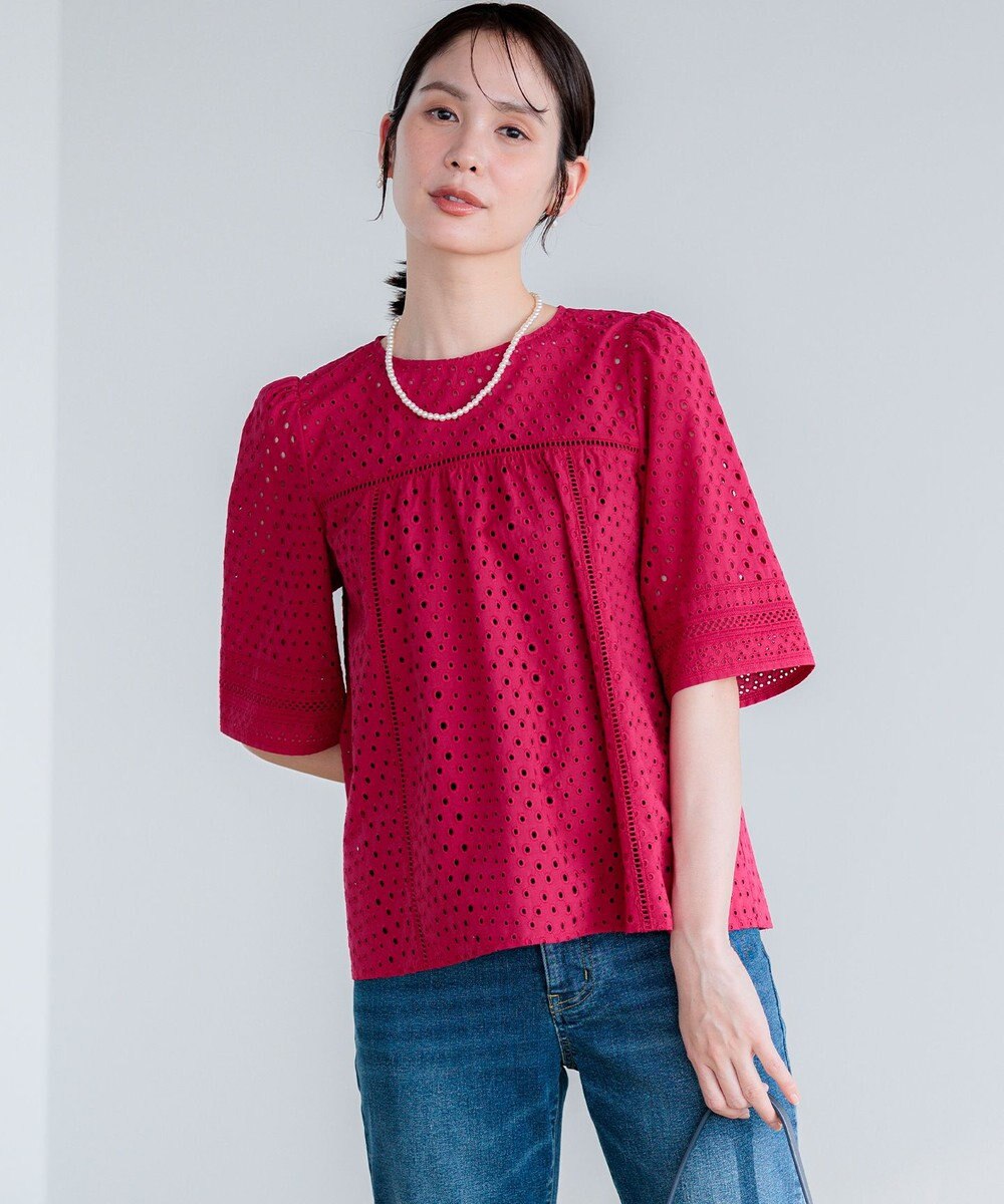 組曲 エンブロイダリーレース5分袖 ブラウス 