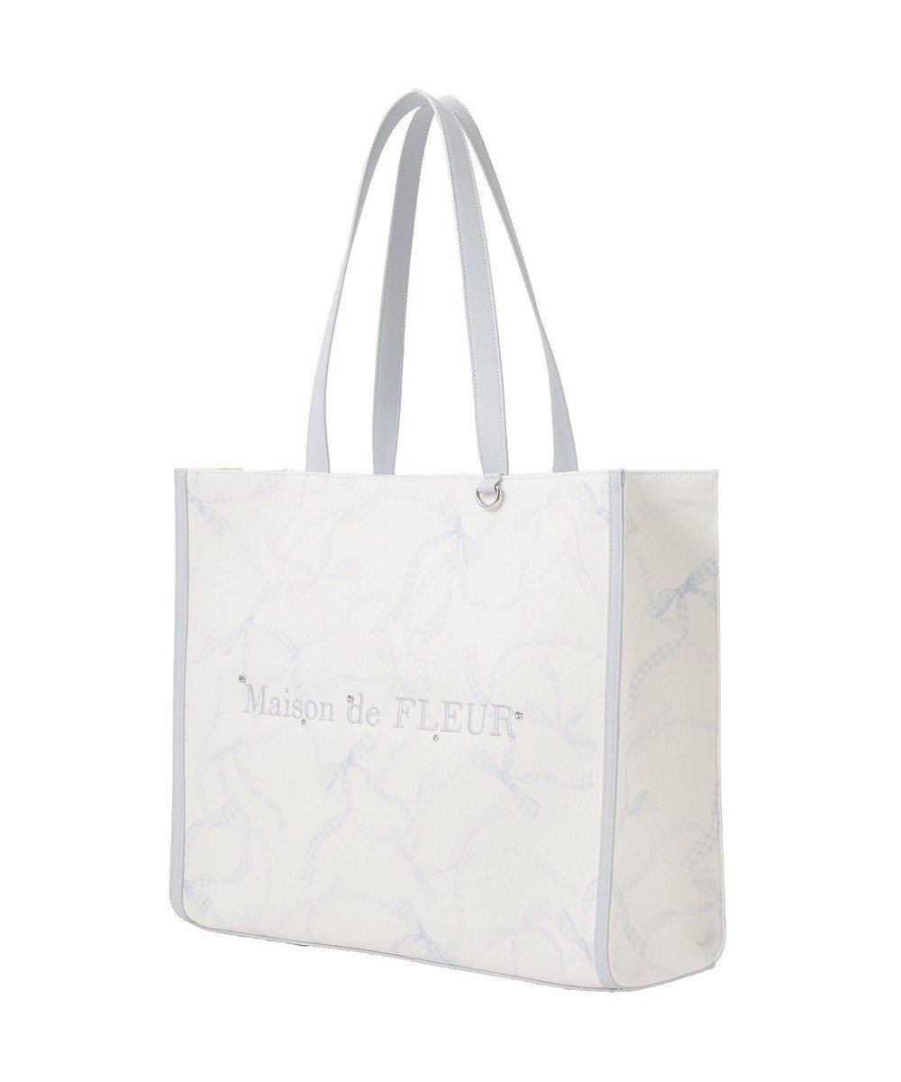 Maison de FLEUR リボンパールプリントマルチポケットトートバッグ 