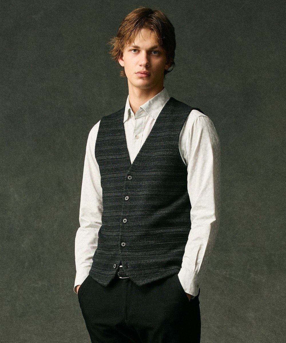 JOSEPH ABBOUD 【洗える/ソフトな肌触り/軽い】シェニールヤーンジャカードニット ベスト 