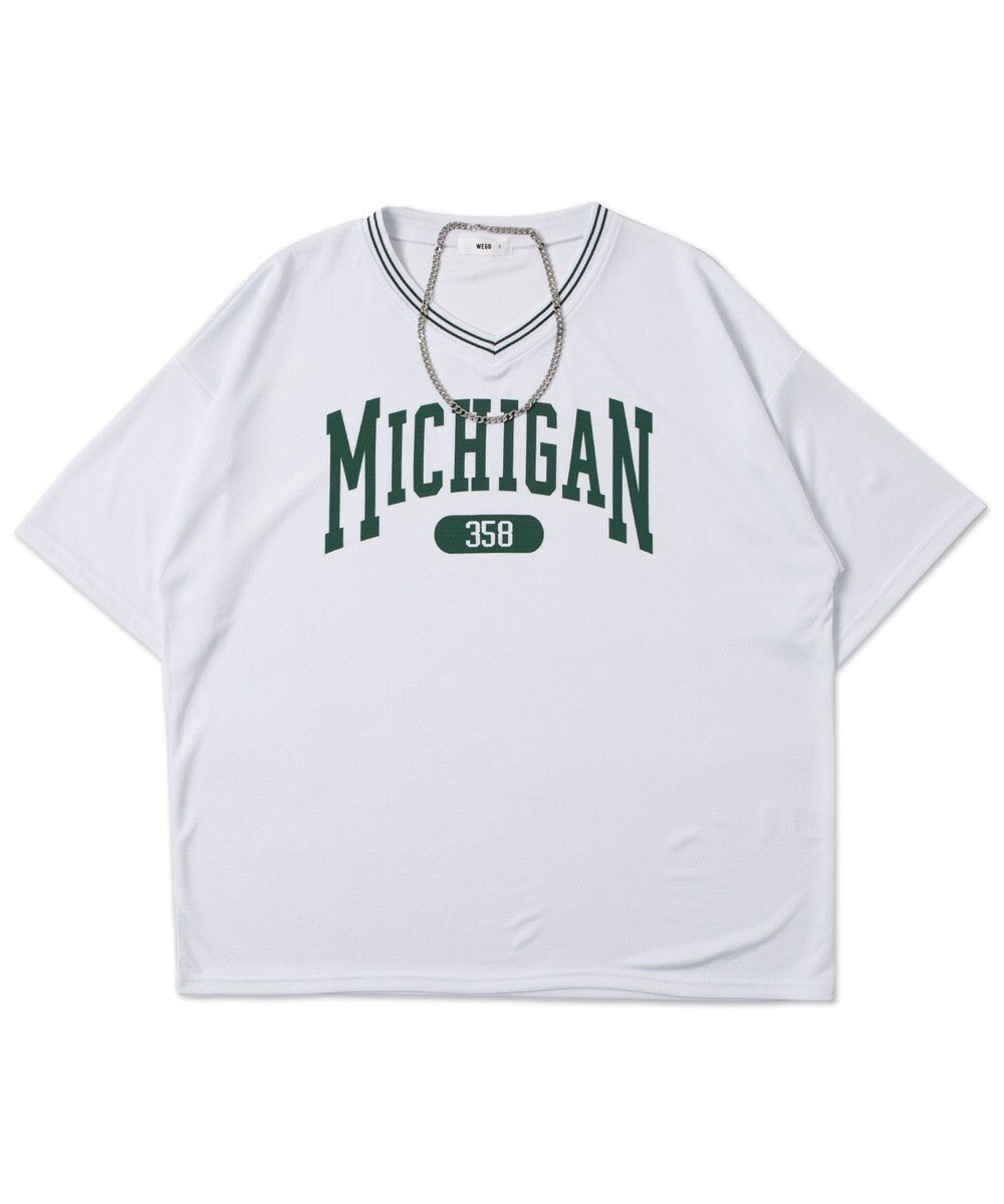 WEGO 【ユニセックス着用ITEM/2点セットネックレス付き/MLサイズ展開】アクセ付きラインリブメッシュプルオーバー 