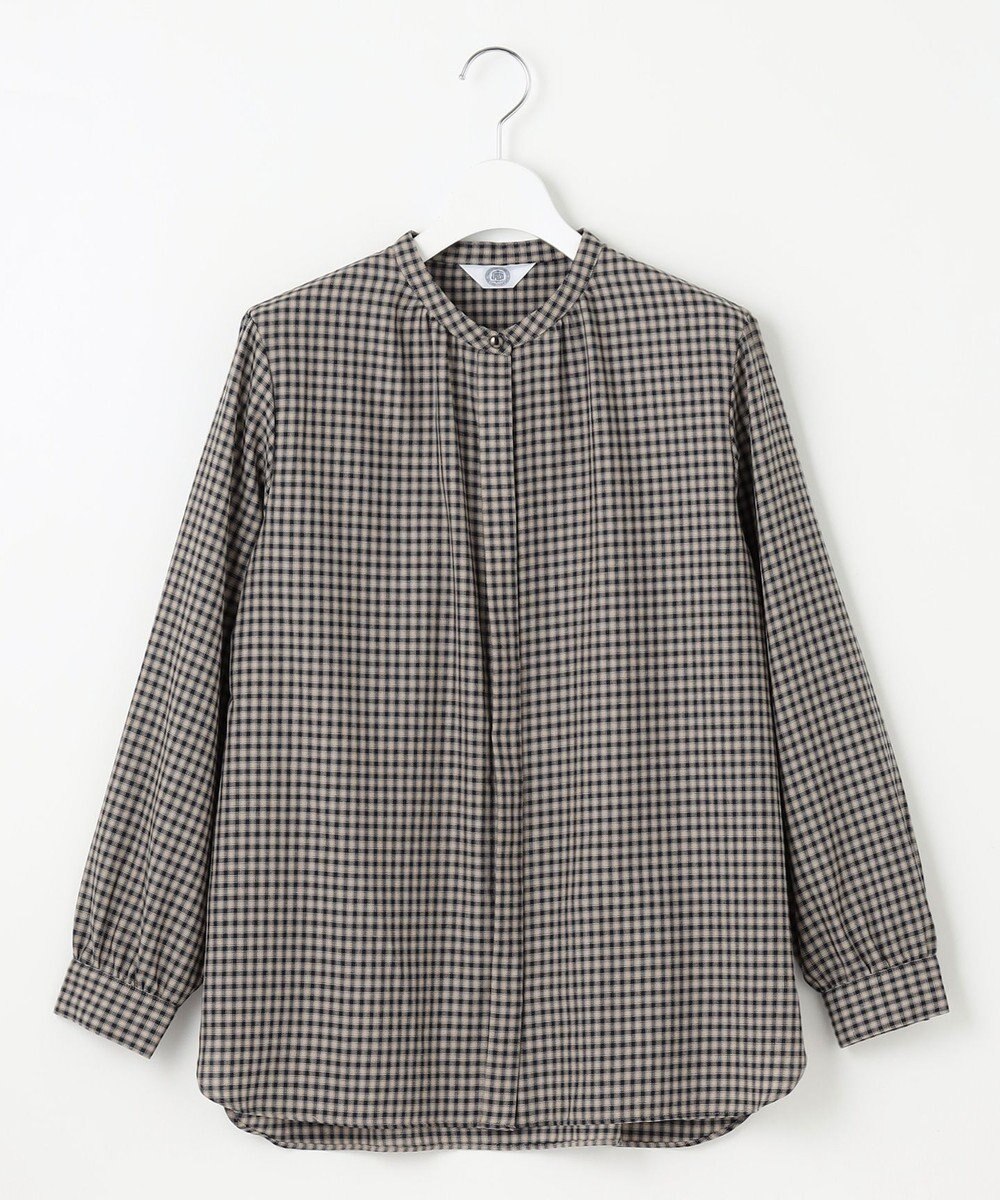 J.PRESS LADIES L 【洗える】ポリエステルヴィスコースブロックチェック バンドカラー ブラウス 