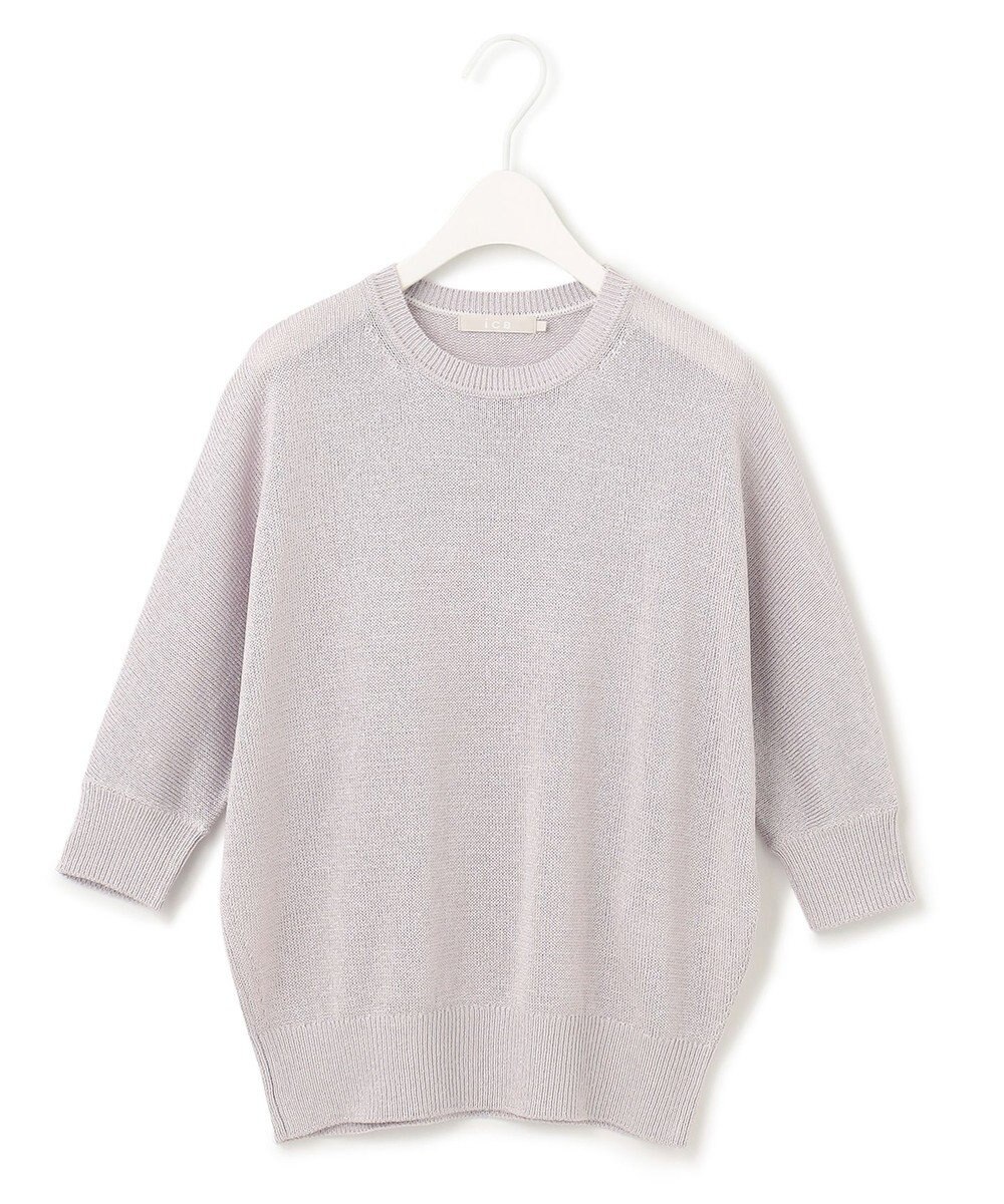 ICB L 【WEB限定カラーあり・洗える】ペーパーブレンドシャインニット 五分袖プルオーバー 