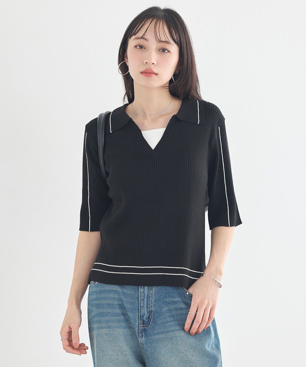 earth music&ecology ラインカラーポロニット 