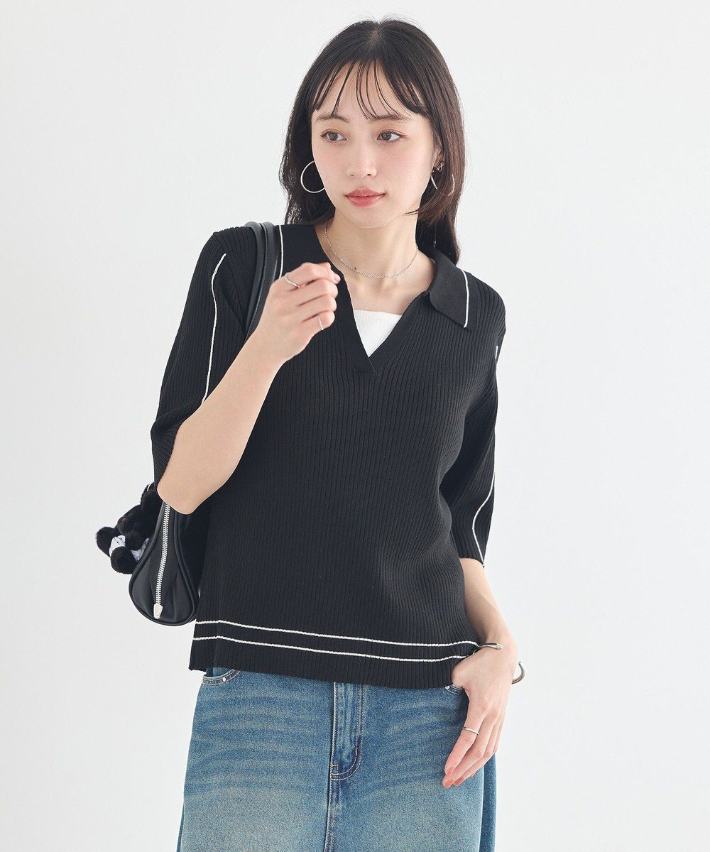 earth music&ecology ラインカラーポロニット 