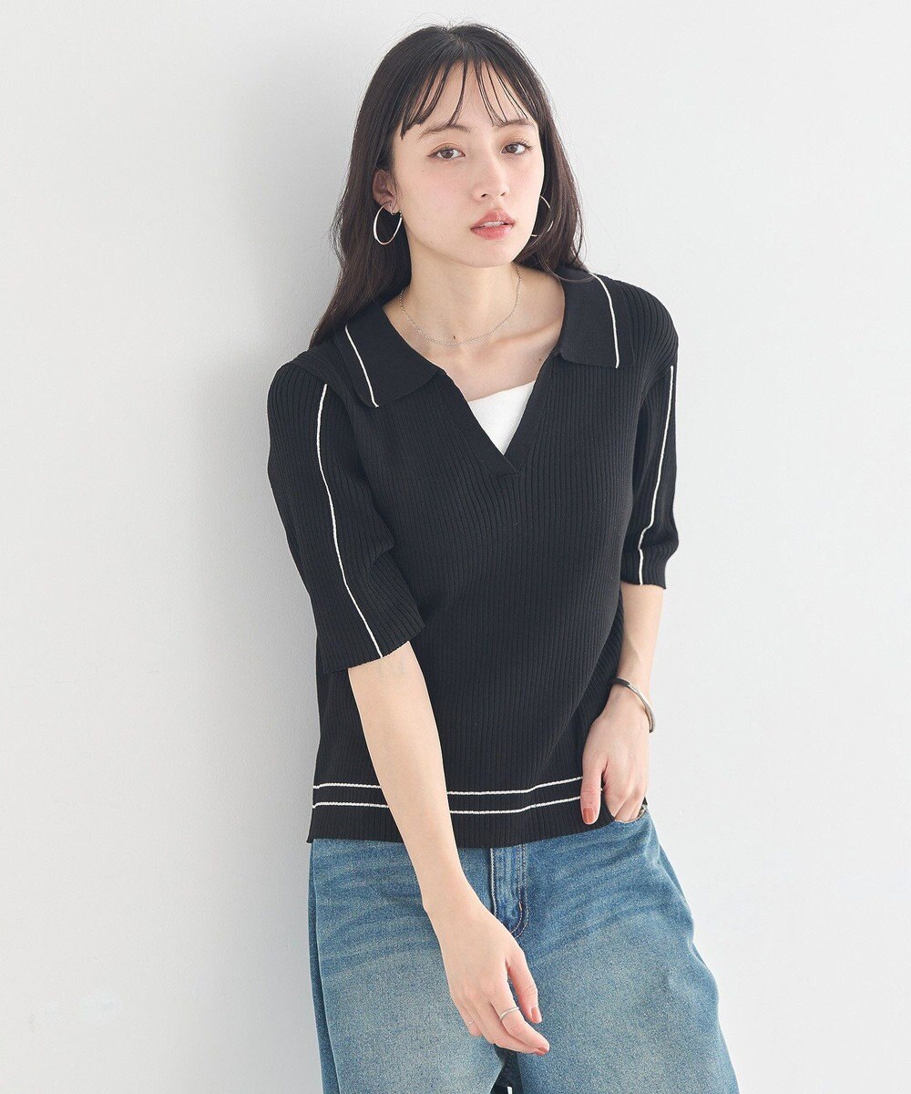 earth music&ecology ラインカラーポロニット 