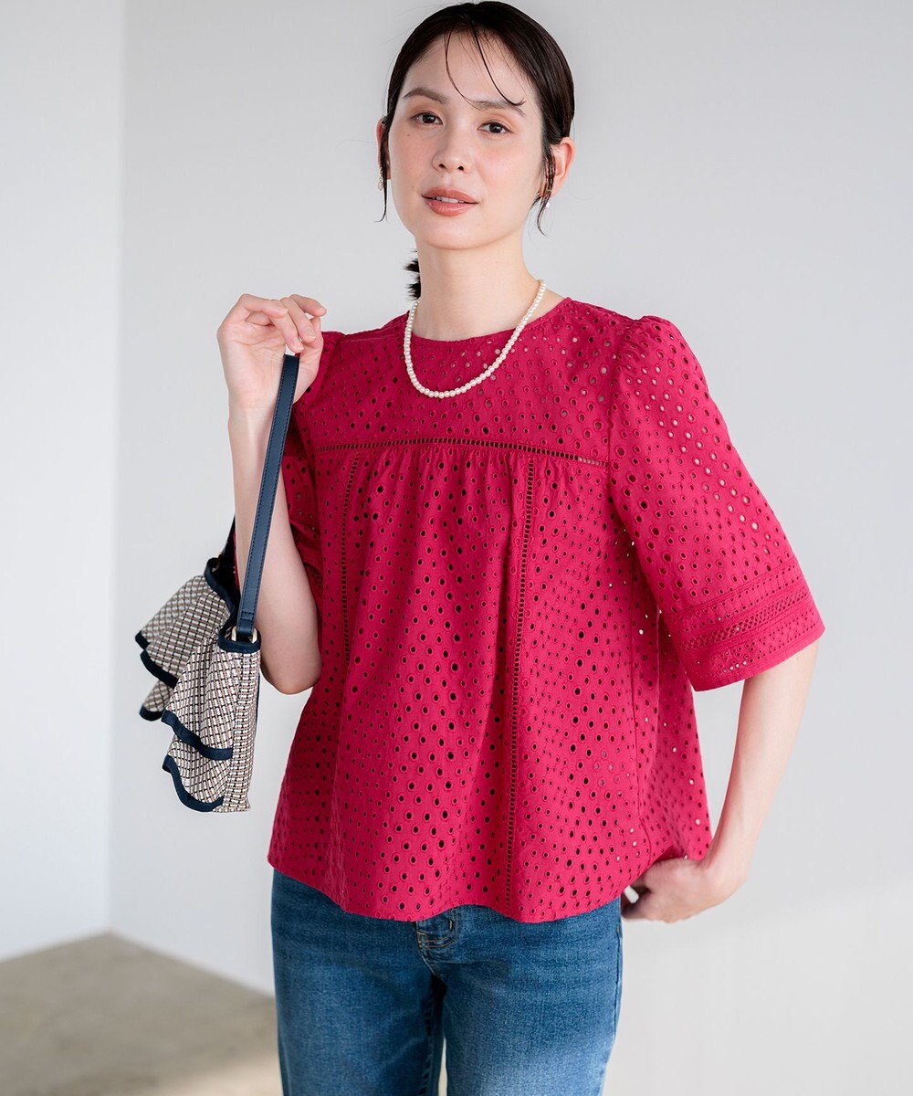 組曲 【先行予約】エンブロイダリーレース5分袖 ブラウス 