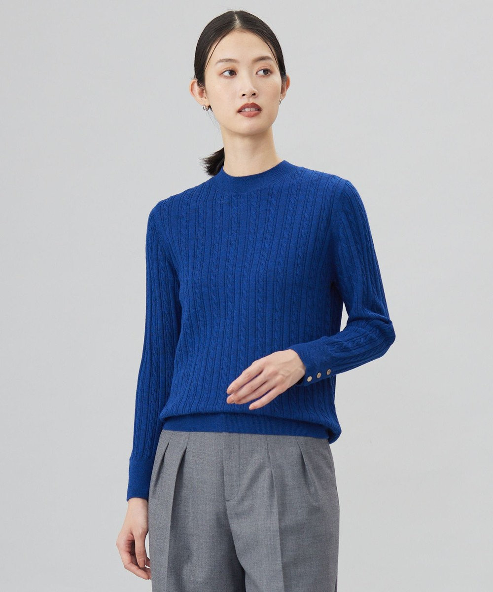 J.PRESS LADIES L 【洗える】KNIT BASIC クルーネック ニット トップブルー系