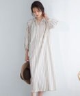 23区 【SLOW/洗える】コットンナイロンストライプ カフタン ワンピース