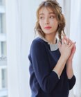 Tiaclasse 【洗える】配色衿ビジュー付きニットトップス