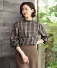 J.PRESS LADIES 【洗える】綿セルロースクリアチェック ボリューム袖 ブラウス