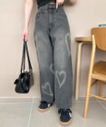 WEGO スプレーペイントストレートデニムパンツ