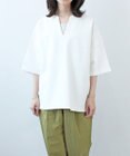 WHITE MAILS PAPER DOUBLE JERSEY KEY NECK T-シャツ