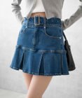 WEGO ベルト付デニムプリーツスカパン
