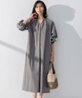 23区 【SLOW/洗える】コットンナイロンストライプ カフタン ワンピース
