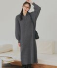 Tiaclasse 【洗える】ハーフジップリブニットワンピース