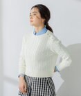 組曲 【ビジューボタン付き】SOBANE ケーブルプルオーバー ニット