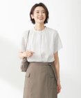 J.PRESS LADIES シアーストライプチェック フレンチスリーブ バンドカラー カットソー