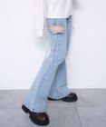 WEGO 【SMサイズ展開/伸びる】カットアウトリボンストレッチフレアデニムパンツ