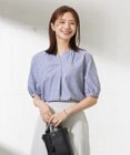 J.PRESS LADIES 【洗える】BEZ空羽ストライプ クルーネック V開き ブラウス
