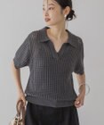 AMERICAN HOLIC 衿付きメッシュ編み半袖ニットプルオーバー