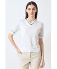DAKS コットン混ストレッチ ロゴメッシュスリーブ Vネックプルオーバー