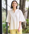 自由区 L 【洗える】ストレッチシャーティング 5分袖 フレアスリーブブラウス