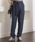 自由区 L 【17号サイズまで展開・カタログ掲載・ベルト付き】コットンリネンシャンブレーテーパード パンツ